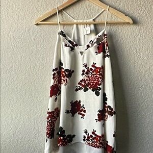 Express White Camisole with Red Floral Print